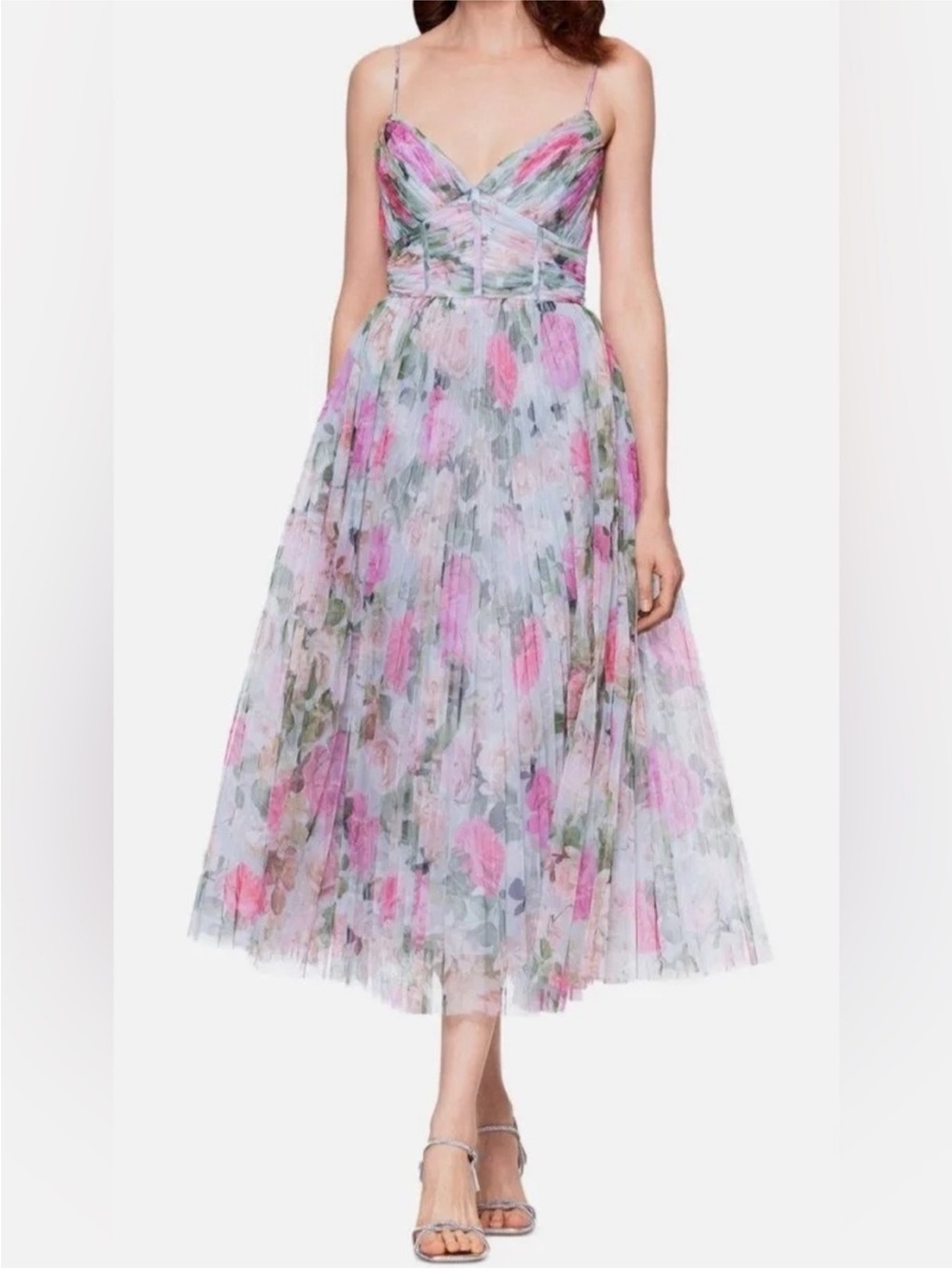 Betsy & Adam Petite Pleated Tulle Midi Dress